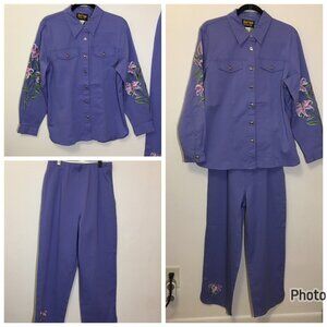 Bob Mackie Wearable Art Pant Set Two Piece Art to Wear Embroidered Floral (BT)